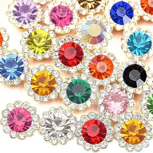 200 PCS 20 Mixed Colors 12MM Crystal Glass Sew on Rhinestones Jewels Gems for Crafting, Metal Base Claw Flower Sewing Bedazzling Rhinestone Gemstone for Clothes Shoes Hats Crafts Accessories in Saudi Arabia