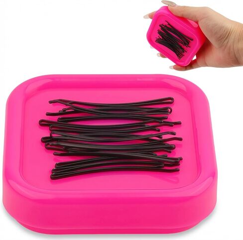 Magnetic Bobby Pin Holder Square Hairpin Storage Box - Magnetic Paper Clip Holder, Sewing Pincushion Hair Clip Collector for Desk Vanity Sewing DIY Project (Pink) in Kuwait