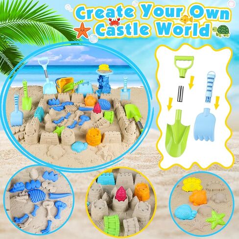 Beach Toys for Kids Toddlers, Sand Castle Toys with Bucket, Water Wheel, Long Shovel, Dinosaur Travel Sand Toys for Beach & Mesh Bag, Sandbox Essentials Toy for Toddlers Kids Baby Boys Girls Age 3-10 in Kuwait