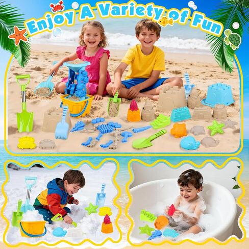 Beach Toys for Kids Toddlers, Sand Castle Toys with Bucket, Water Wheel, Long Shovel, Dinosaur Travel Sand Toys for Beach & Mesh Bag, Sandbox Essentials Toy for Toddlers Kids Baby Boys Girls Age 3-10 in Kuwait