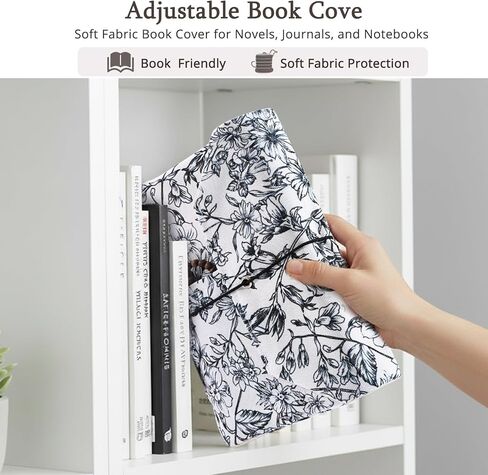 Aplufine Adjustable Fabric Book Cover with Elastic Band, Washable Reusable Book Sleeve for Hardcover Books, Textbooks, Novels & Journals, Book Protector with Pocket & Bookmark,Book Gift in Kuwait