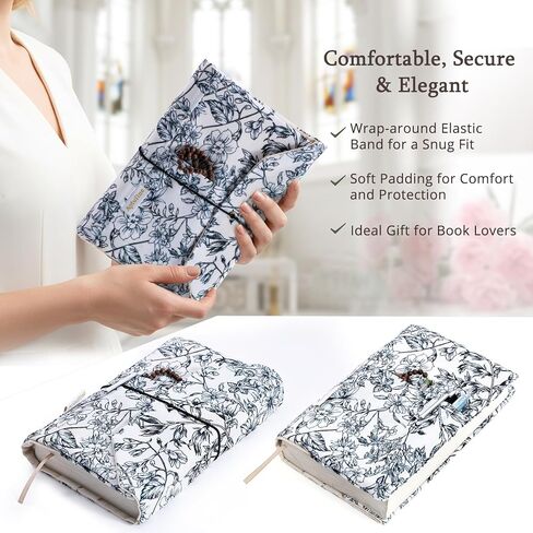 Aplufine Adjustable Fabric Book Cover with Elastic Band, Washable Reusable Book Sleeve for Hardcover Books, Textbooks, Novels & Journals, Book Protector with Pocket & Bookmark,Book Gift in Kuwait