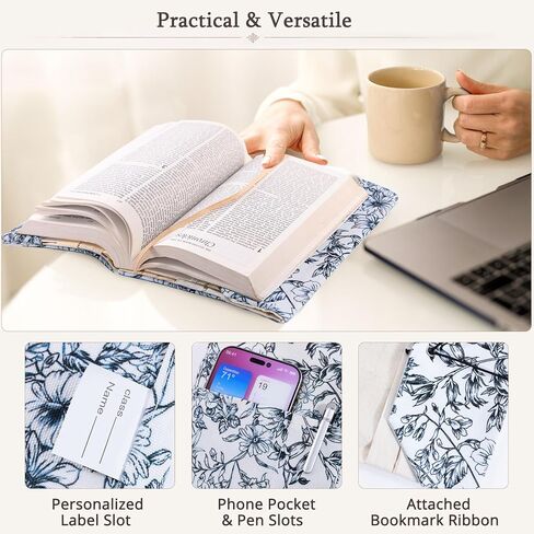 Aplufine Adjustable Fabric Book Cover with Elastic Band, Washable Reusable Book Sleeve for Hardcover Books, Textbooks, Novels & Journals, Book Protector with Pocket & Bookmark,Book Gift in Kuwait