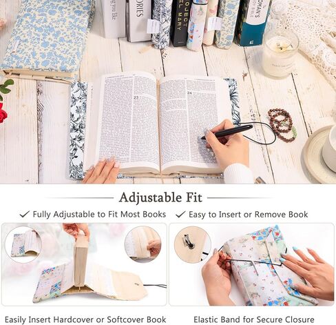 Aplufine Adjustable Fabric Book Cover with Elastic Band, Washable Reusable Book Sleeve for Hardcover Books, Textbooks, Novels & Journals, Book Protector with Pocket & Bookmark,Book Gift in Kuwait