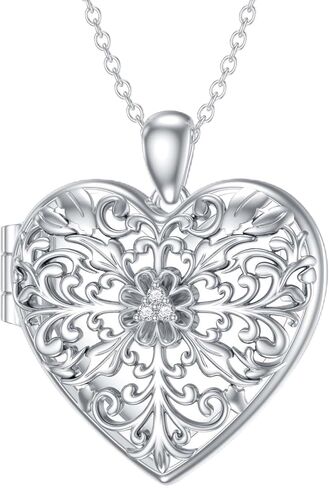 LWXIE Diamond Heart Locket Necklace for Women That Hold Pictures 925 Sterling Silver Heart Shaped Picture Photo Lockets with Lab Grown Diamond Jewelry Gifts in Saudi Arabia