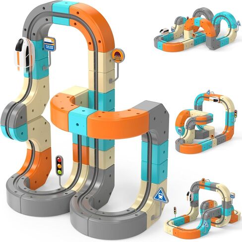 Electric Train Set 3D Flexible Race Track for Kids 3 4 5 6 7 8 Years Old, 124 Pcs Gravity-Defying Rail Building Toys with Motorized Car, STEM Learning Toy Gift for Toddlers Birthday in Saudi Arabia