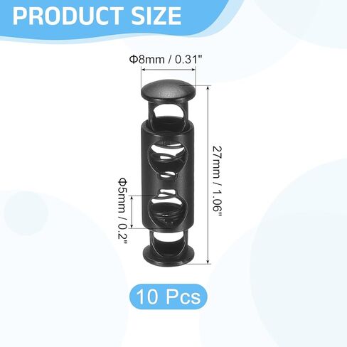 uxcell 10Pcs Double Hole Cord Locks, 5mm Metal Spring Toggle Stopper Clip for Shoelaces Drawstrings Paracord, Matte Black, 8mm Dia in Kuwait