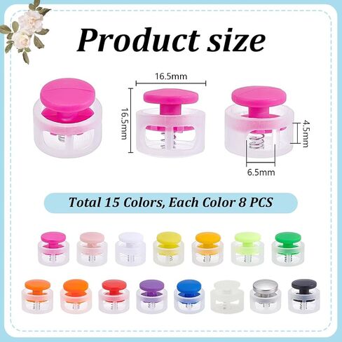 PH PandaHall 120pcs 15 Colors Plastic Spring Cord Locks for Drawstring Double Hole Drawstring Stopper Fastener, 16.5mm Clear Round Toggle Stoppers for Bags Shoelaces Sweatpant Hat Backpacks in Kuwait