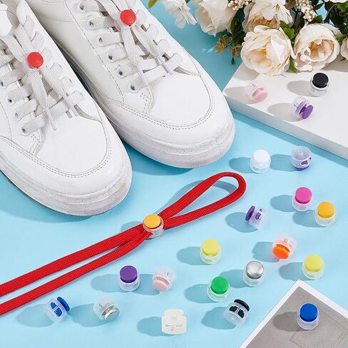 PH PandaHall 120pcs 15 Colors Plastic Spring Cord Locks for Drawstring Double Hole Drawstring Stopper Fastener, 16.5mm Clear Round Toggle Stoppers for Bags Shoelaces Sweatpant Hat Backpacks in Kuwait
