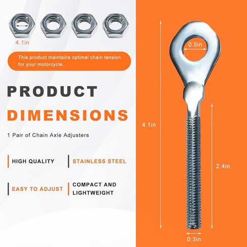 2 PCS Chain Axle Adjuster, 12.6mm M8 Chain Tensioner Compatible with 50cc 70cc 90cc 110cc 125cc ATV, Wheel Axle Adjuster for 4 Wheeler Quad Dirt Bike, Motorcycle Accessories in Kuwait