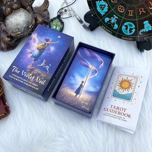 DPEHAKMK Tarot Cards Deck 78 Cards with Guidebook, Violet Veil Tarot, Ethereal Cosmic Tarot Deck for Intuitive Reading, Spiritual Guidance, Dreamy Aesthetic & Gift in Kuwait