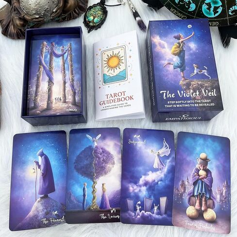DPEHAKMK Tarot Cards Deck 78 Cards with Guidebook, Violet Veil Tarot, Ethereal Cosmic Tarot Deck for Intuitive Reading, Spiritual Guidance, Dreamy Aesthetic & Gift in Kuwait