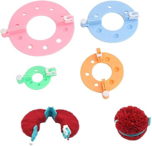 4Pcs Plastic Pom Pom Maker 4 Size Pompom Maker Tool Set for Fluff Ball Weave DIY Wool Yarn Knitting Craft Project Knitting Accessories Kit (Random Color) in Kuwait