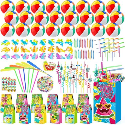194 PCS Pool Party Favors Beach Party Favors, Summer Party Favors for Kids 3-8 8-12, Beach Balls, Hand Flying Helicopter, Pool Party Supplies for Birthday Party Favors, End of Year Student Gifts in Kuwait