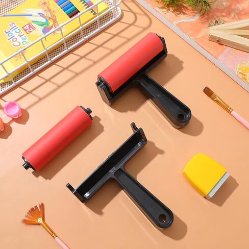 Ciieeo 2 Pack Printmaking Brayer Rollers - 4.9 inch Smooth Surface Ink Roller with Ergonomic Handle | Versatile Stamping Tool for Block Printing Painting and Glue Application in Kuwait