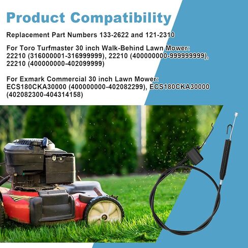 133-2622 Brake Cable Compatible with Toro Turfmaster Exmark 30-inch Mowers, 2-Bail Brake Cable fits 22210 ECS180CKA30000 Lawn Mowers Control Brake Stop Cable Replace for 121-2310 1332622 in Kuwait