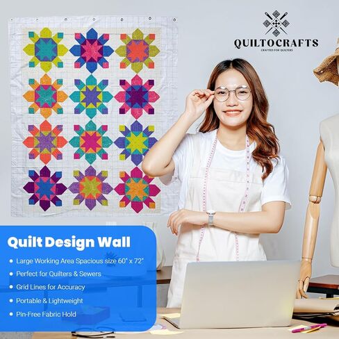 نسيج حائط بتصميم لحاف 60 بوصة × 72 بوصة مع خطوط شبكية من الفلانيل - جدار بتصميم لحاف كبير يحمل القماش بدون دبابيس، عرض لحاف محمول ومستلزمات خياطة الحائط in Kuwait