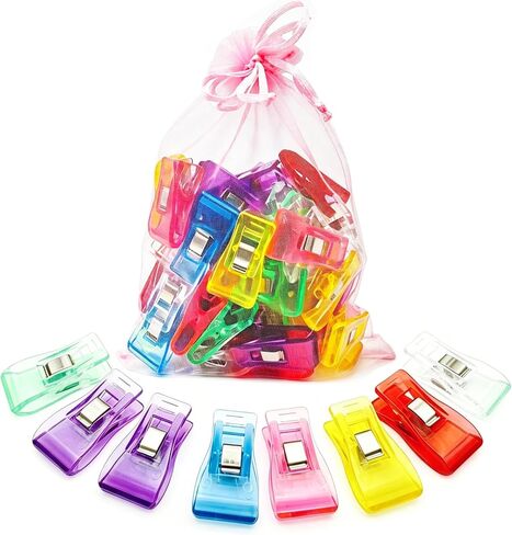 Sewing Clips Fabric Clips, Medium Size, 50 Count, Assorted 7 Bright Colors, Plastic Quilt Clips for Fabric, Crafts, Sewing, Quilting, Embroidery in Kuwait