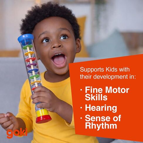Goki Wooden Rain Stick Musical Instrument I Montessori Rainmaker Toy for Toddlers 1-3 - Sensory Baby Rattle & Auditory Development Toy for Boys & Girls - Wooden Rainstick in Kuwait