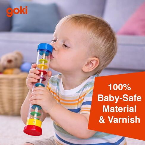 Goki Wooden Rain Stick Musical Instrument I Montessori Rainmaker Toy for Toddlers 1-3 - Sensory Baby Rattle & Auditory Development Toy for Boys & Girls - Wooden Rainstick in Kuwait