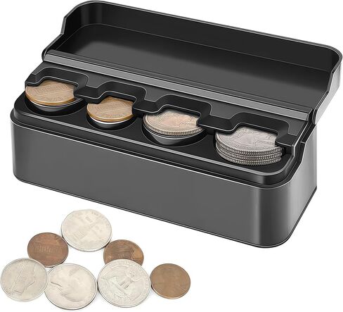Compact Car Coin Holder: 4-Slot Organizer for Quarters Dimes Nickels, Universal Center Console Coin Storage Case for Car Taxi SUV Truck Vehicle in Kuwait
