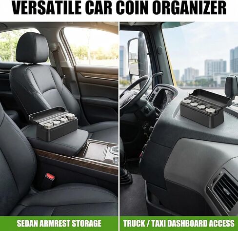 Compact Car Coin Holder: 4-Slot Organizer for Quarters Dimes Nickels, Universal Center Console Coin Storage Case for Car Taxi SUV Truck Vehicle in Kuwait