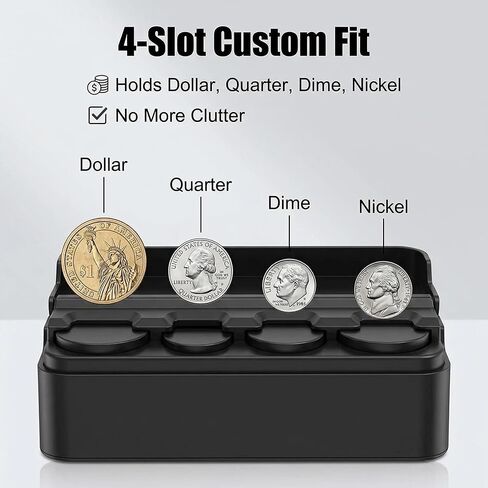 Compact Car Coin Holder: 4-Slot Organizer for Quarters Dimes Nickels, Universal Center Console Coin Storage Case for Car Taxi SUV Truck Vehicle in Kuwait