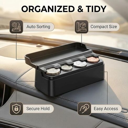 Compact Car Coin Holder: 4-Slot Organizer for Quarters Dimes Nickels, Universal Center Console Coin Storage Case for Car Taxi SUV Truck Vehicle in Kuwait