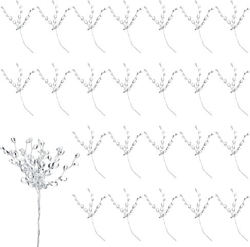 Matwsec 25 PCS Crystal Floral Picks Acrylic Flower Picks for Floral Arrangements Glitter Flower Branches for Wedding DIY Crafts Home Office Table Top Decoration in Kuwait