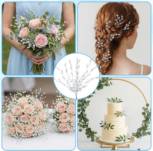 Matwsec 25 PCS Crystal Floral Picks Acrylic Flower Picks for Floral Arrangements Glitter Flower Branches for Wedding DIY Crafts Home Office Table Top Decoration in Kuwait