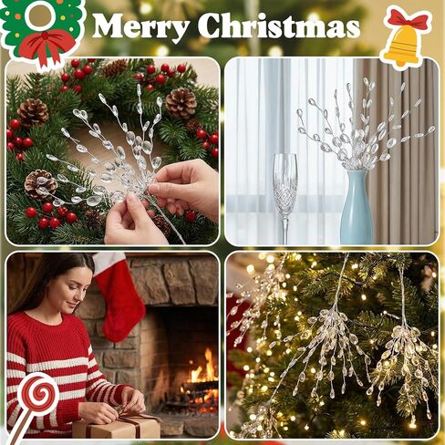 Matwsec 25 PCS Crystal Floral Picks Acrylic Flower Picks for Floral Arrangements Glitter Flower Branches for Wedding DIY Crafts Home Office Table Top Decoration in Kuwait
