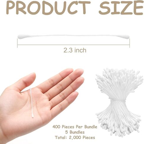 White Flower Stamens 2000Pcs (5 Bundles of 400), 2.3 Inch Cotton Stamens for Flower Making, Bulk Stamens for Wedding Bouquets, Sugar Flowers, DIY Floral Arrangements, Artificial Flower Centers in Kuwait