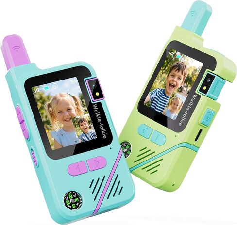 Contixo Kids Video Walkie Talkie - شاشة IPS 2.0 بوصة، بطارية قابلة للشحن 1000 مللي أمبير في الساعة، اتصال داخلي عبر الفيديو، مغير الصوت، إنذار SOS، مصباح يدوي، بوصلة، عبوتان للمتعة العائلية الداخلية والخارجية in Kuwait