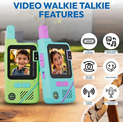 Contixo Kids Video Walkie Talkie - شاشة IPS 2.0 بوصة، بطارية قابلة للشحن 1000 مللي أمبير في الساعة، اتصال داخلي عبر الفيديو، مغير الصوت، إنذار SOS، مصباح يدوي، بوصلة، عبوتان للمتعة العائلية الداخلية والخارجية in Kuwait