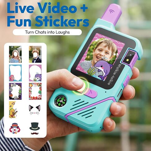 Contixo Kids Video Walkie Talkie - شاشة IPS 2.0 بوصة، بطارية قابلة للشحن 1000 مللي أمبير في الساعة، اتصال داخلي عبر الفيديو، مغير الصوت، إنذار SOS، مصباح يدوي، بوصلة، عبوتان للمتعة العائلية الداخلية والخارجية in Kuwait
