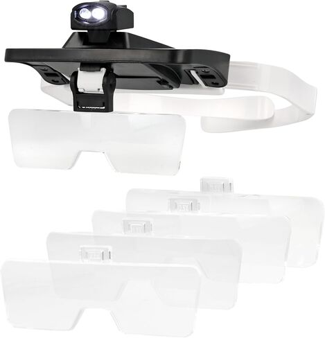 مكبر LED لعصابة الرأس Beadsmith - 5 عدسات مكبرة (1.0X، 1.5X، 2.0X، 2.5X، 3.5X)، مصابيح LED مزدوجة، تتضمن حقيبة تخزين in Kuwait