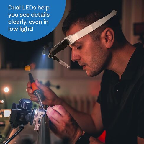 مكبر LED لعصابة الرأس Beadsmith - 5 عدسات مكبرة (1.0X، 1.5X، 2.0X، 2.5X، 3.5X)، مصابيح LED مزدوجة، تتضمن حقيبة تخزين in Kuwait