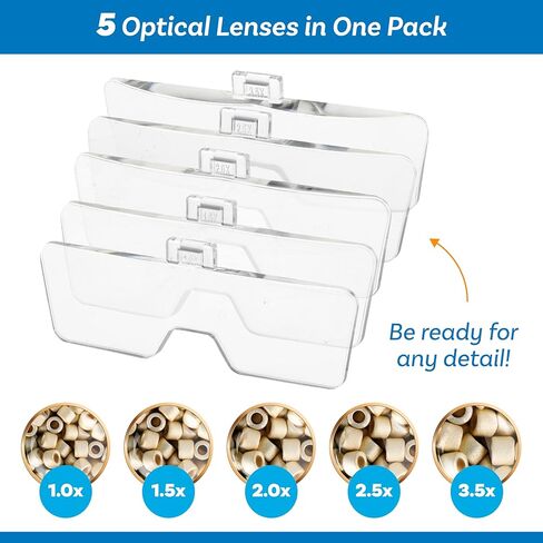 مكبر LED لعصابة الرأس Beadsmith - 5 عدسات مكبرة (1.0X، 1.5X، 2.0X، 2.5X، 3.5X)، مصابيح LED مزدوجة، تتضمن حقيبة تخزين in Kuwait