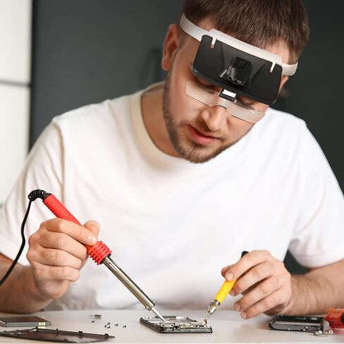 مكبر LED لعصابة الرأس Beadsmith - 5 عدسات مكبرة (1.0X، 1.5X، 2.0X، 2.5X، 3.5X)، مصابيح LED مزدوجة، تتضمن حقيبة تخزين in Kuwait