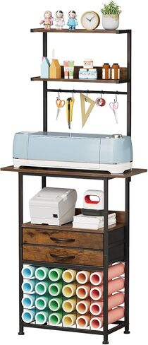 حامل VENNQD متوافق مع صانع Cricut وCricut Explore Air Series ومنظمات الحرف اليدوية والتخزين مع درجين من القماش ورفوف وطاولة صناعة مع محطة عمل حامل لفافات الفينيل، أبيض in Kuwait