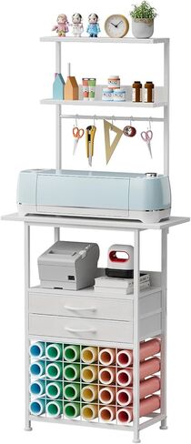حامل VENNQD متوافق مع صانع Cricut وCricut Explore Air Series ومنظمات الحرف اليدوية والتخزين مع درجين من القماش ورفوف وطاولة صناعة مع محطة عمل حامل لفافات الفينيل، أبيض in Kuwait