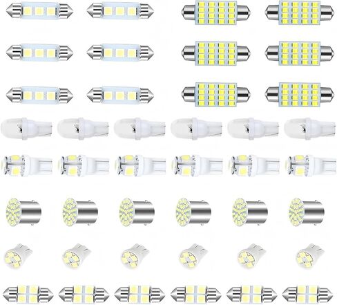 20 PCS Car Interior LED Light Kit Set, T10 C5W led bulb, 50000H Long Life Dome Map Reading License Plate Light Bulbs, Universal for Most Cars, Trucks, SUVS (White) in Kuwait