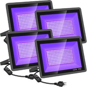 YANYCN 200W 4 Pack LED Black Light, Outdoor Blacklight Flood Lights with Plug and Switch, IP66 Rated for Glow in The Dark, Halloween Party, Body Paint, Aquarium in Kuwait