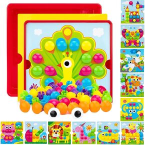 Button Art Toys for Toddlers, Color Matching Mosaic Pegboard for Age 3-5,Early Preschool Learning Activity Button Crafts Educational Toys, Fine Motor Skills Game, Gifts for Boys & Girls 3+ in Saudi Arabia