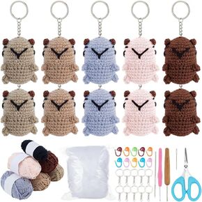 ACRNIGHEET Crochet Kit for Beginners 10 Pcs Capybara Keychain Crochet Kit Kinitting Kits for Beginners Adults Amigurumi Keychain Crafts for Bag Ornament with Step-by-Step Video Tutorials in Kuwait