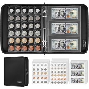 Ytonet Coin Collection Book Holder for Collectors, 410 Pockets Coins Collections Album & 24 Currency Organizer Binder, Fireproof Coin Collection Supplies, Coins Collector Gifts for Bill, Penny, Back in Kuwait