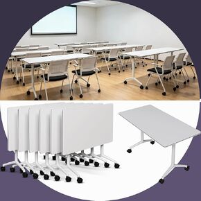 طاولات غرفة الاجتماعات، طاولة مؤتمرات قابلة للطي مع عجلات، طاولة اجتماعات متنقلة قابلة للطي تتسع من 2 إلى 30 شخصًا، طاولة غرفة تدريب نموذجية، طاولات قابلة للطي وقابلة للدمج (12، أبيض، 61 بوصة) in Kuwait