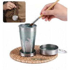 304 Stainless Steel Collapsible Paint Brush Washer (2-PC) - Portable Watercolor Water Cup with Keychain, Solvent Safe Metal Foldable Painting Cup for Travel, Plein Air, Oil & Acrylic Art Supplies in Kuwait