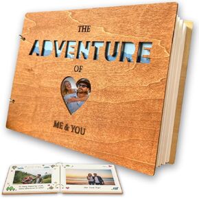 Our Adventure Book Scrapbook with Wooden Covers, Couples Scrapbook, Travel Photo Album, Couples Gifts Travel Journal, Valentines Day Gifts for Him Her, I Love you Gifts For Him in Kuwait