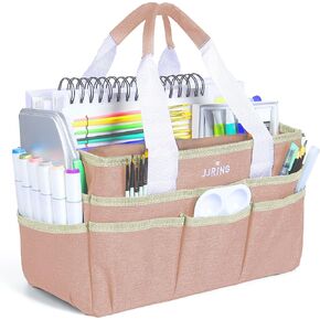 JJRING Craft Organizer Tote Bag, Art Storage Caddy with Multiple Pockets, Beige Sewing Bag for Art, Craft, Scrapbooking, School, Medical, and Office Supplies Storage in Kuwait